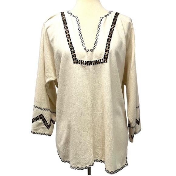 Ulla Johnson Tops - Ulla Johnson Silk Cream Embroidered Split Neck Peasant Top Women’s 8